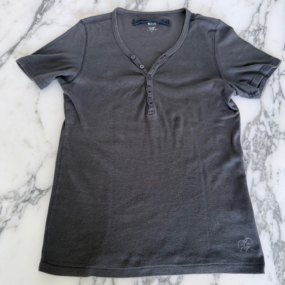 G-Star Raw Mens Charcoal Gray Cotton Short Sleeve Henley Shirt Size S